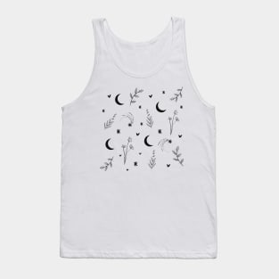 moon and stars black and white pattern floral space Tank Top